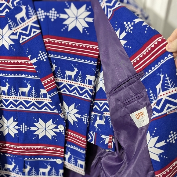 OppoSuits Christmas Holiday reindeer snowflake suit, 50 US, 41-42 waist - Picture 3 of 13